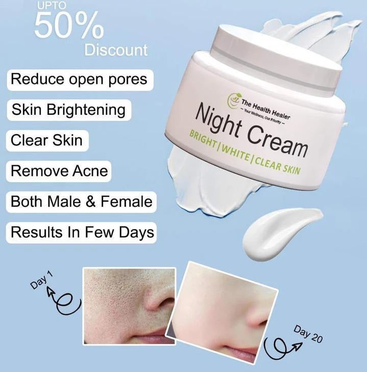•	Night Cream for Acne, Dark Spots & Open Pores – Skin Brightening & Repair